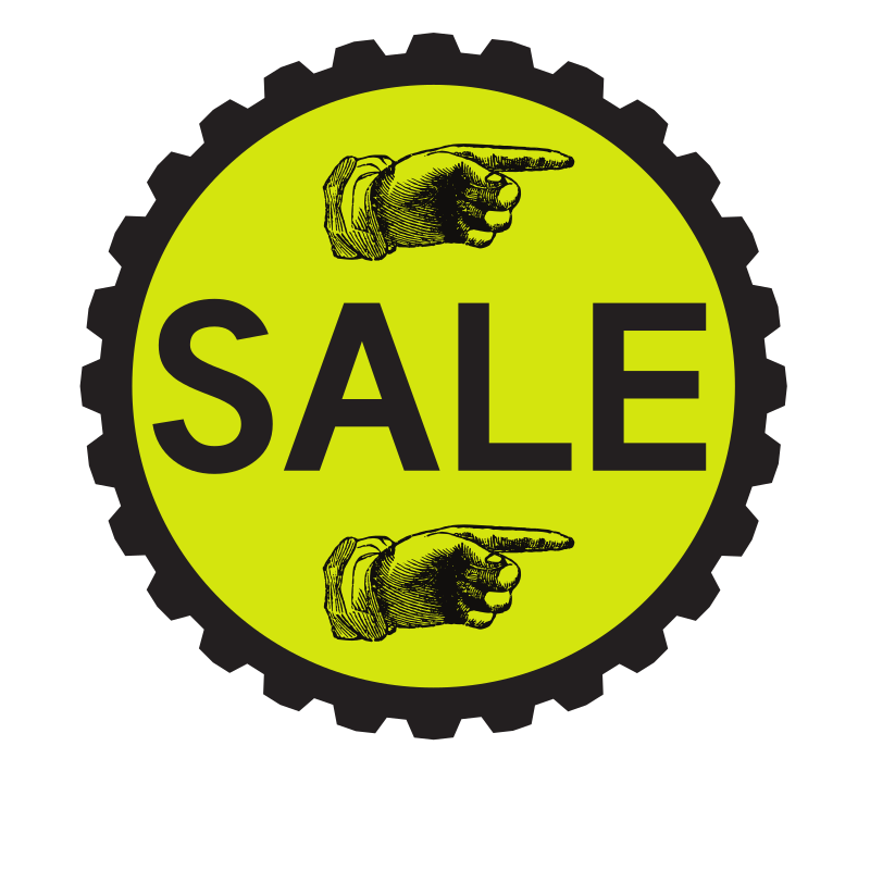 Sale! with hands pointing to the deal.