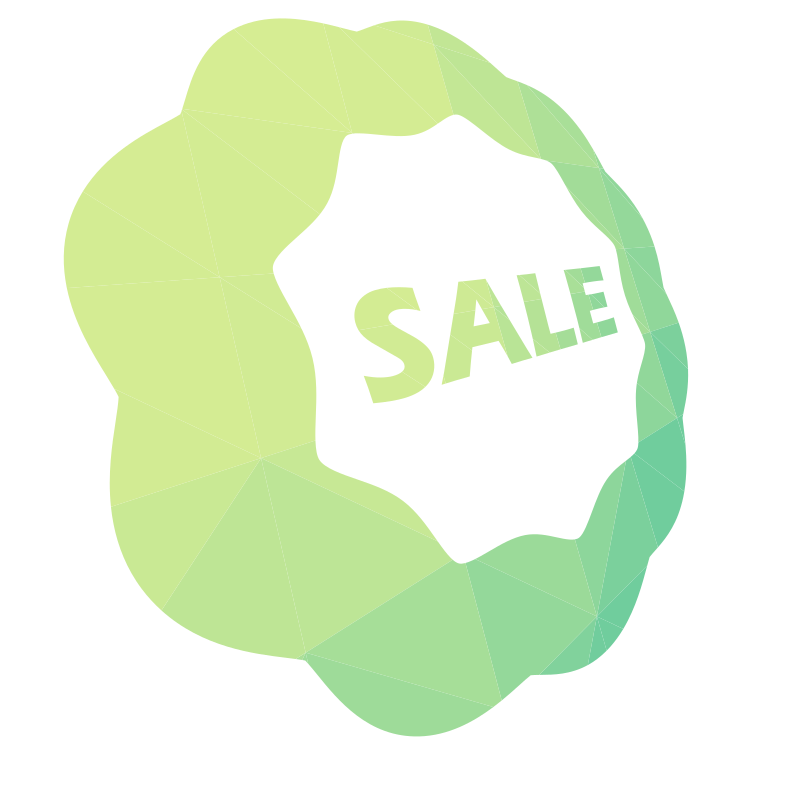 A green and white sale graphic.