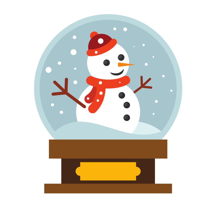 A snow globe contains a cute snowman.