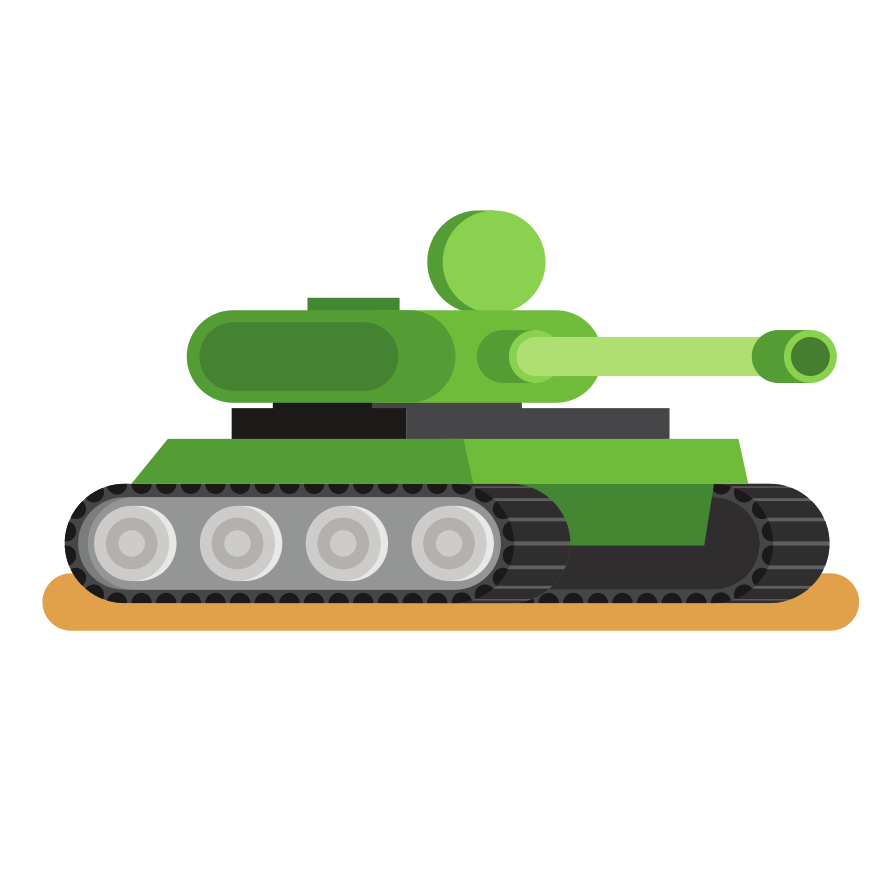 A green tank is ready for action.