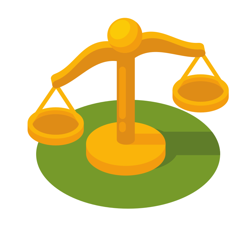 A golden scale symbolizes justice and fairness.