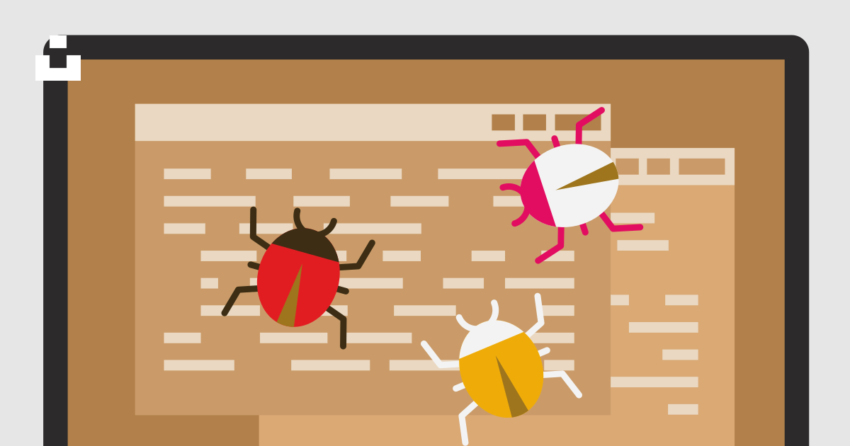 Computer screen showing bugs over code. vector – Free Computer Image on ...