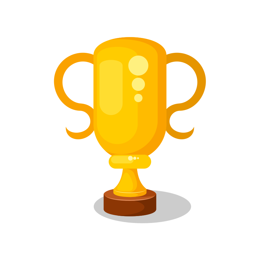 Here is a caption: a shiny gold trophy awarded for victory.