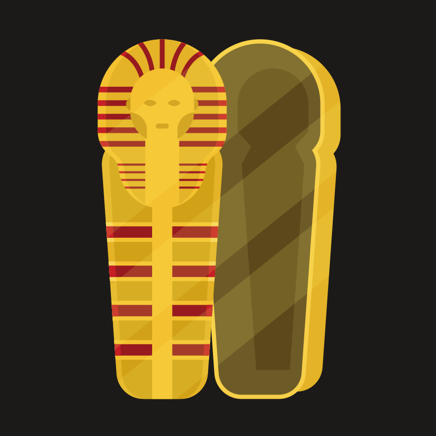 An egyptian sarcophagus and its lid.