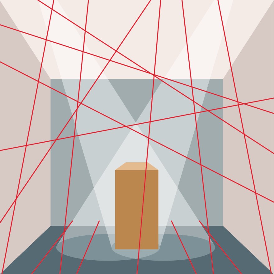 Laser security system protects a pedestal.