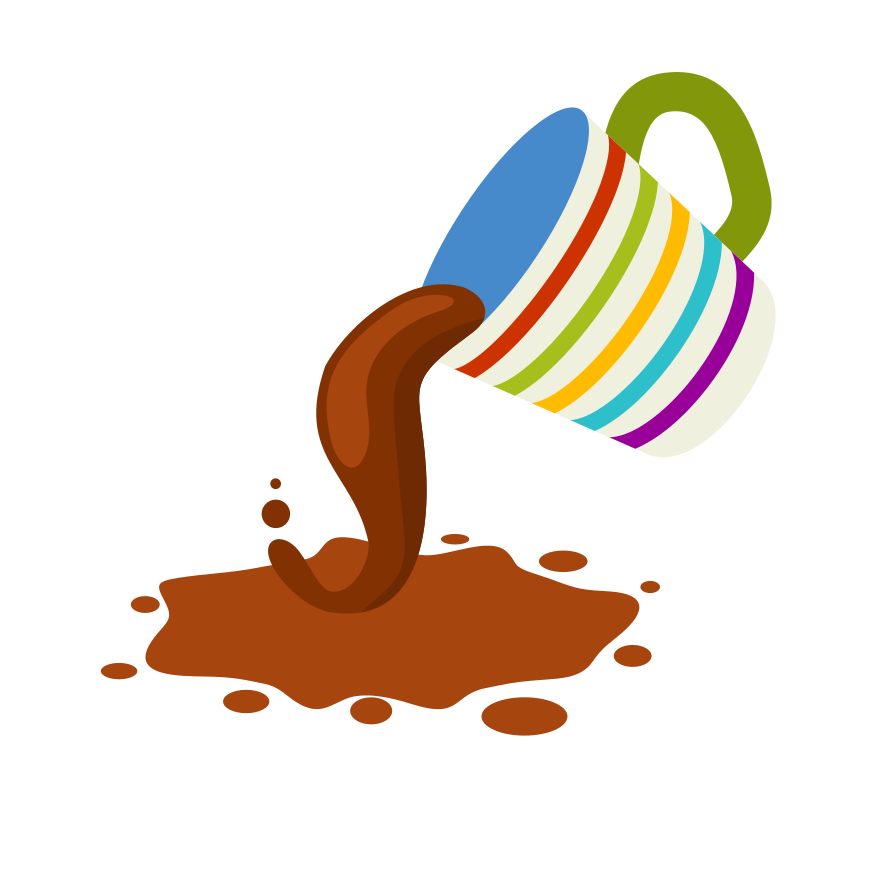 Du café déborde d’une tasse colorée.