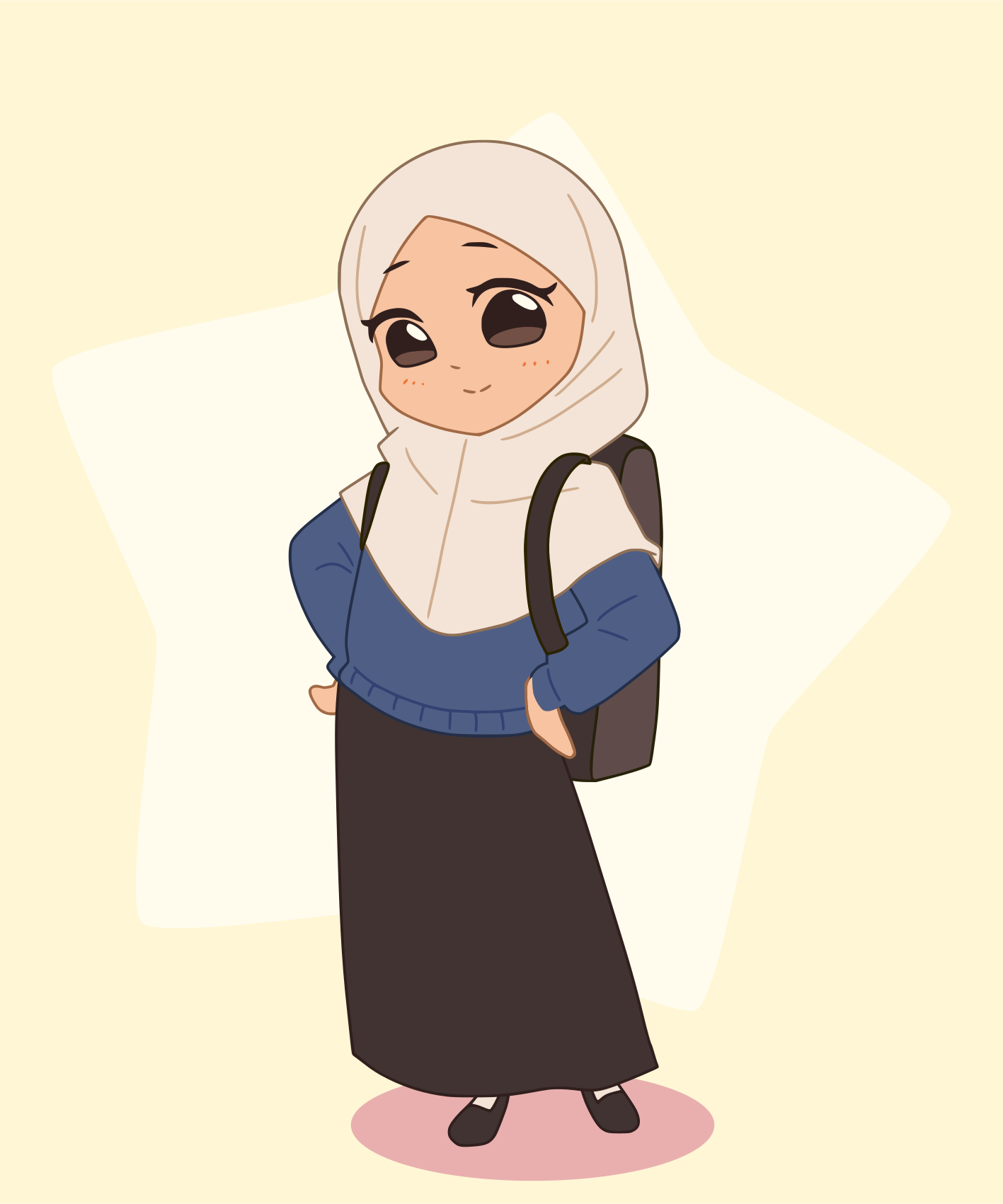 An adorable muslim girl with a backpack.