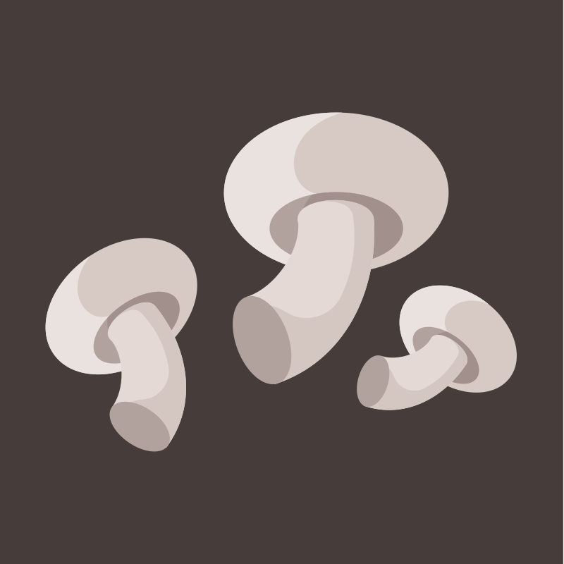 Three white mushrooms are shown.