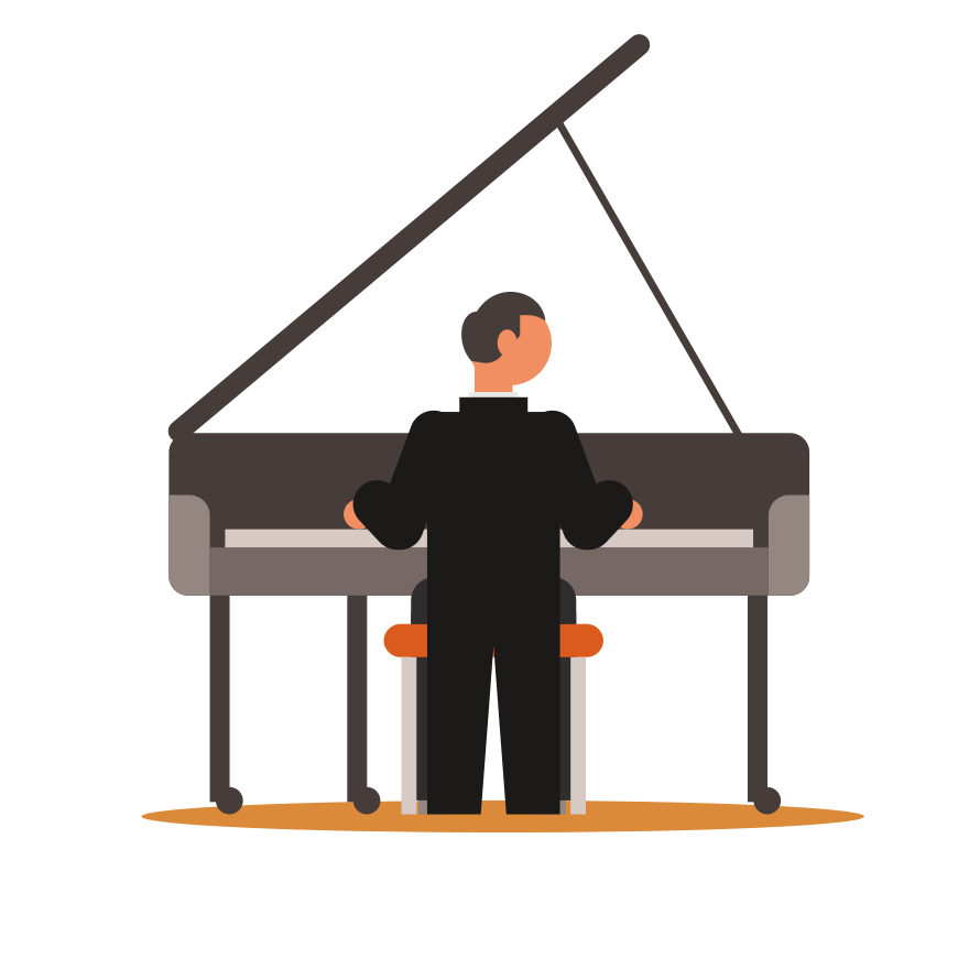 A pianist plays music at the piano.