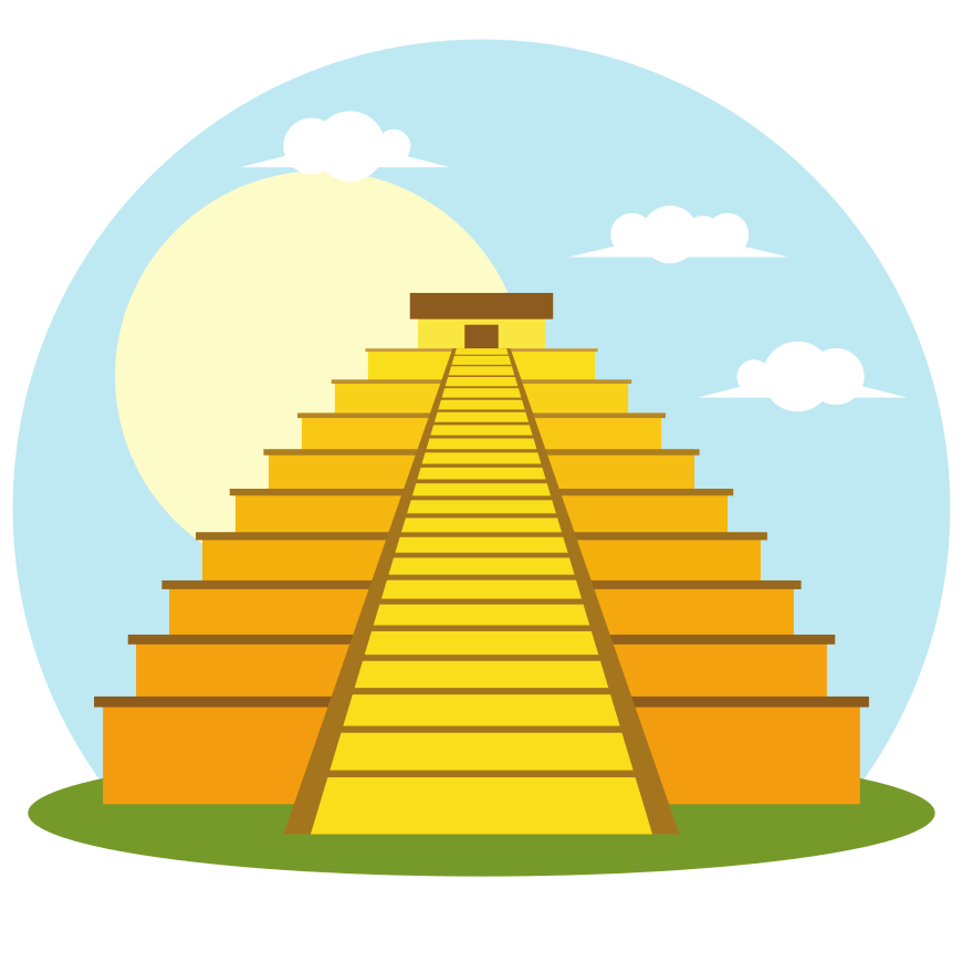 Aquí tienes un pie de foto: una pirámide amarilla se alza bajo el sol.