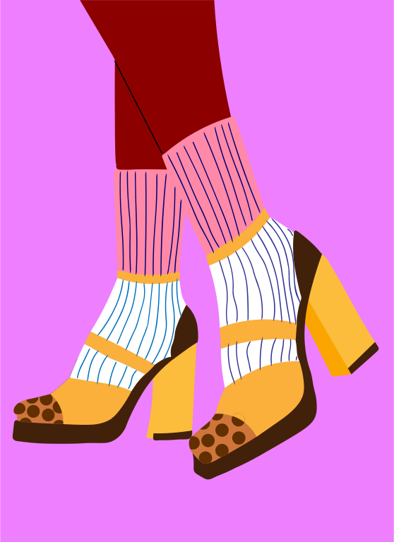 Stylish shoes and socks on a pink background.