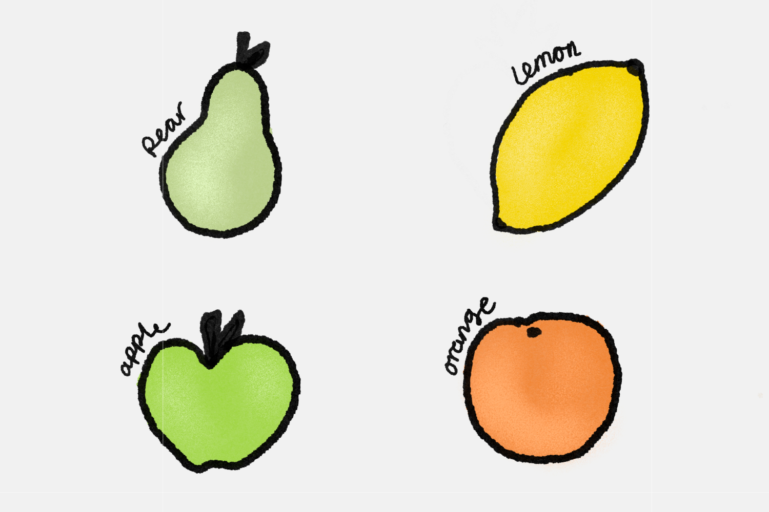 Fruits like pear, lemon, apple, and orange are shown. vector – Free ...