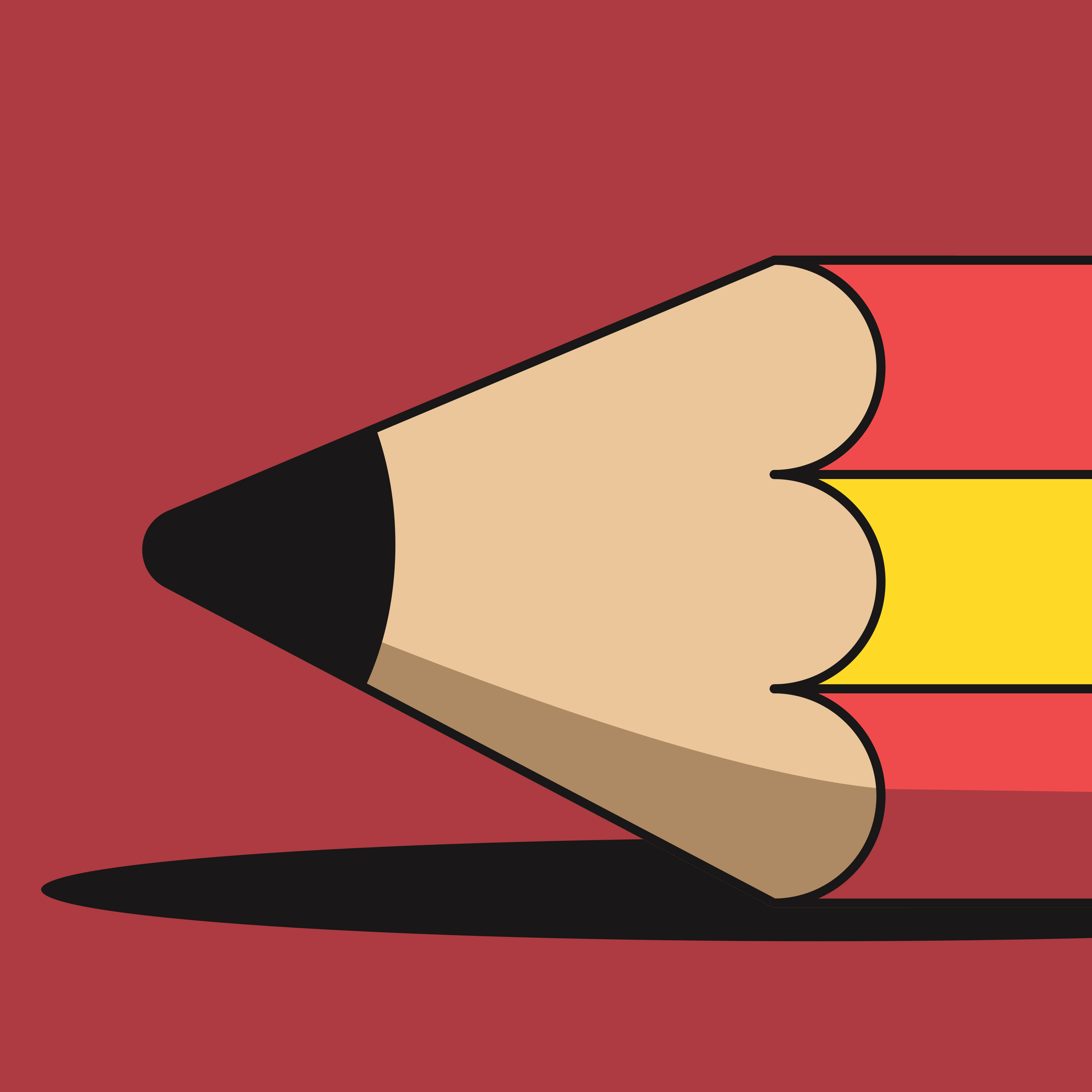 A pencil illustration on a red background.