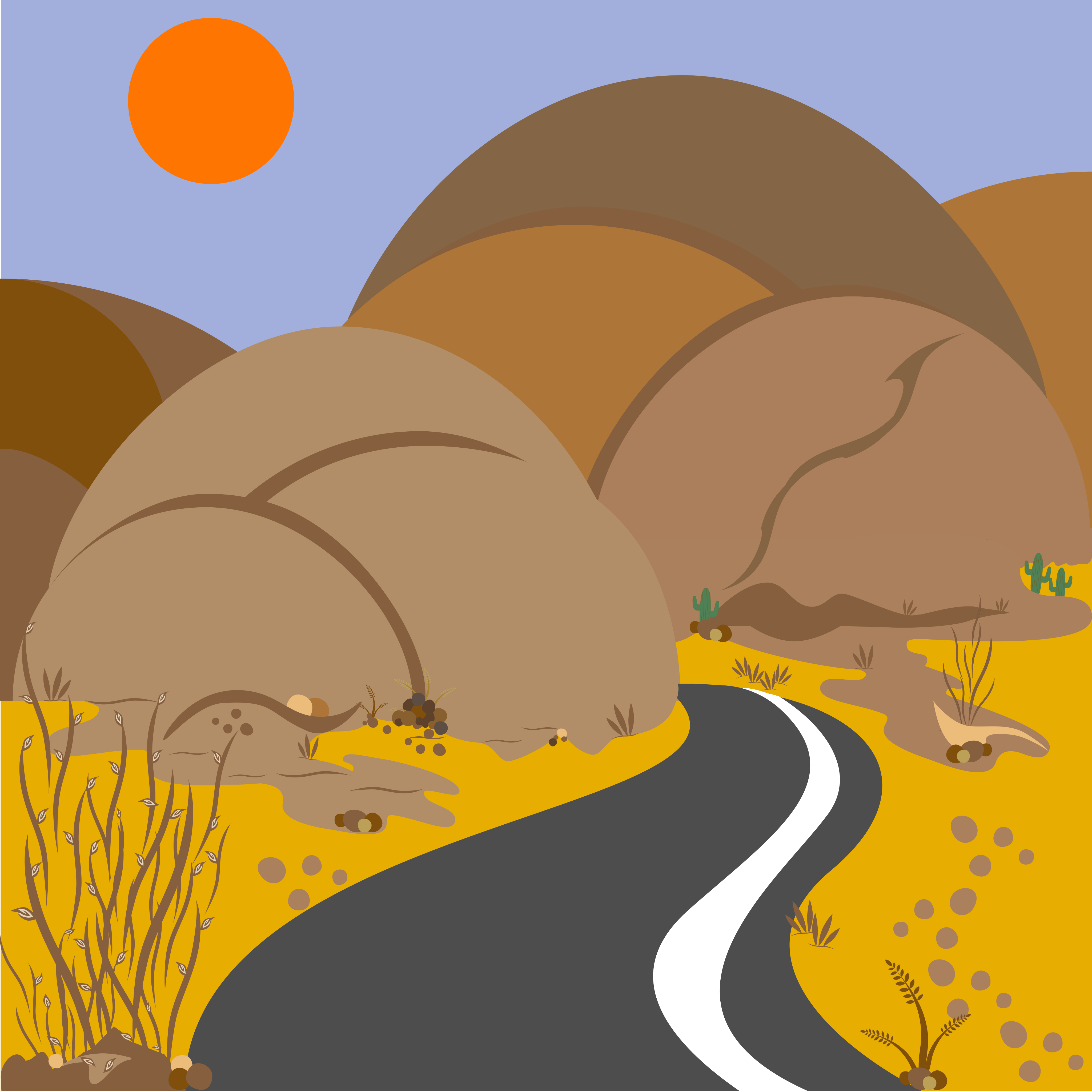 Une route serpente à travers un paysage désertique.