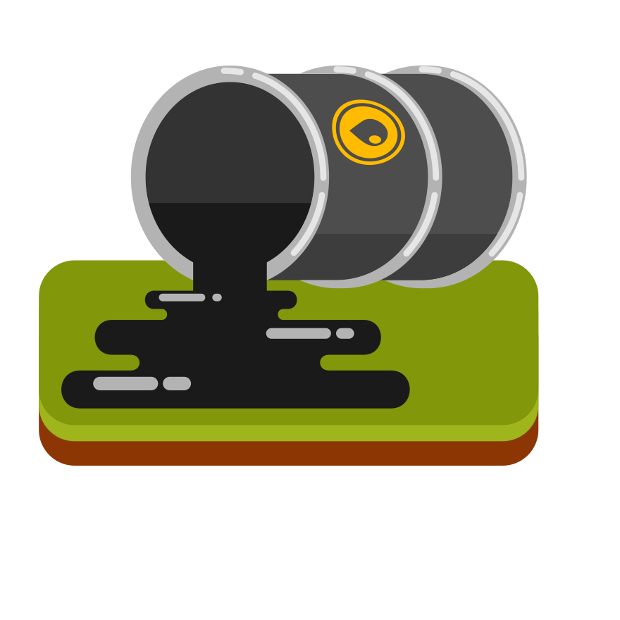 El petróleo se está derramando de un barril en el suelo.