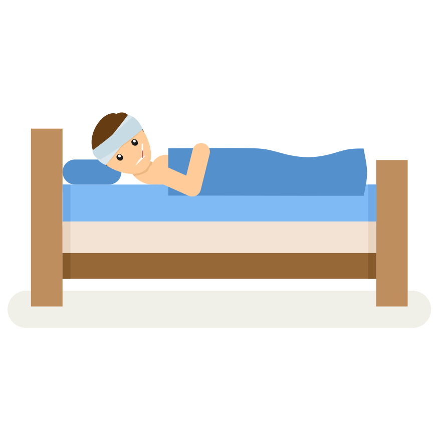 A sick person lying in bed.