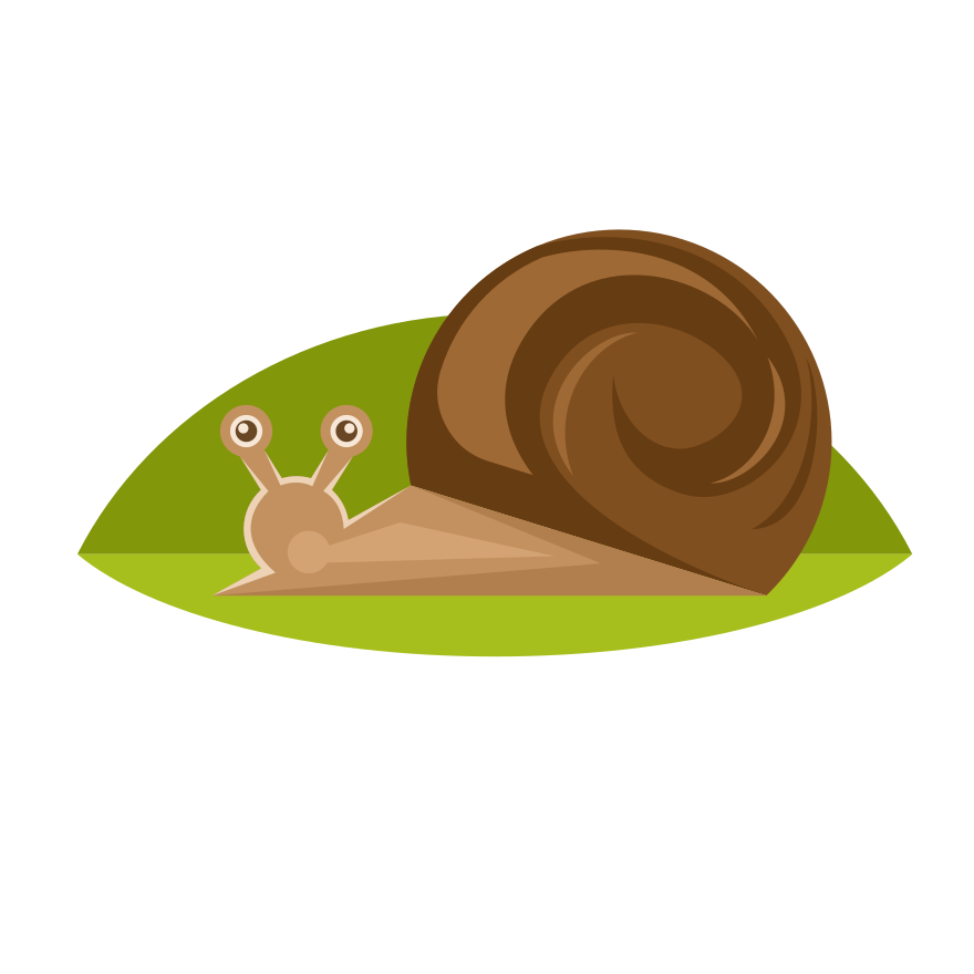 A cartoon snail on a green leaf.