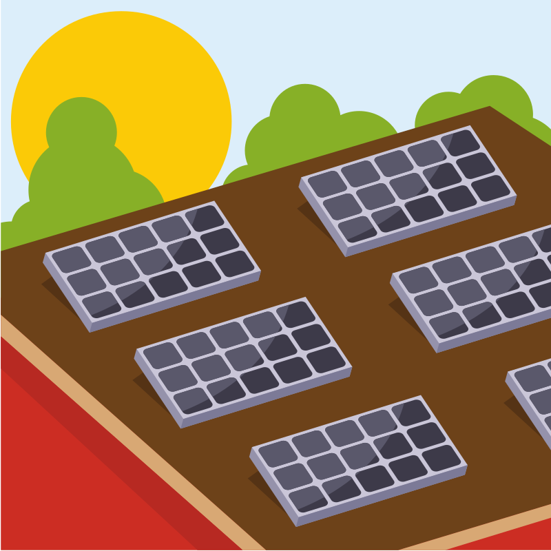 Solar panels on a roof in the sunshine.