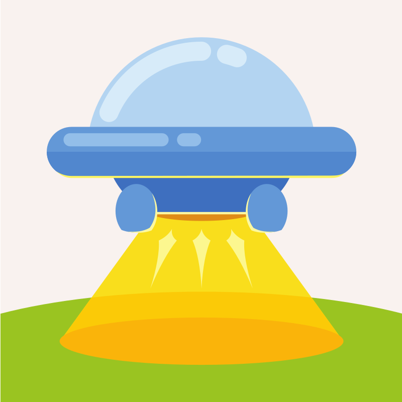 A ufo is landing on a grassy area.