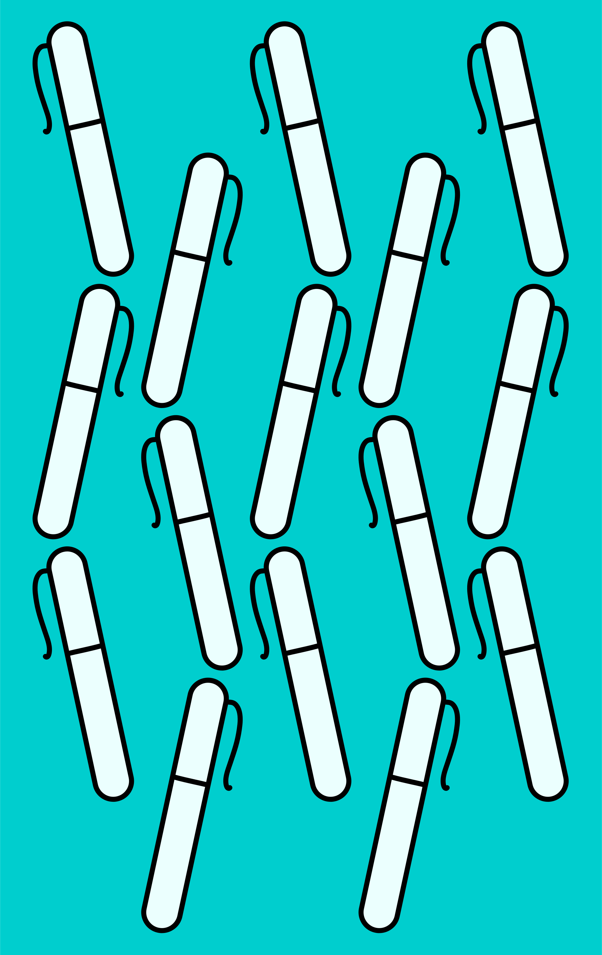 Several pens are arranged on a turquoise background.