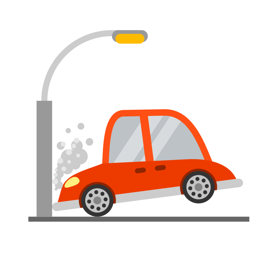 The car has crashed into a lamp post.