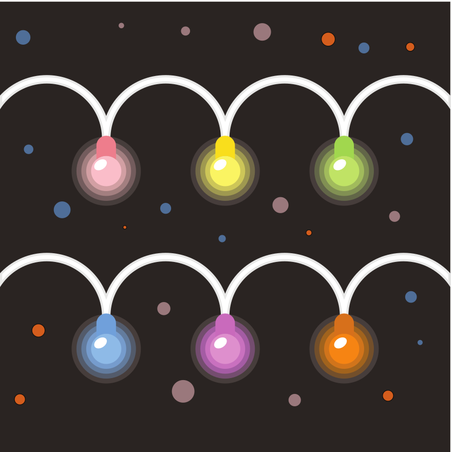 String lights glow brightly with different colors.