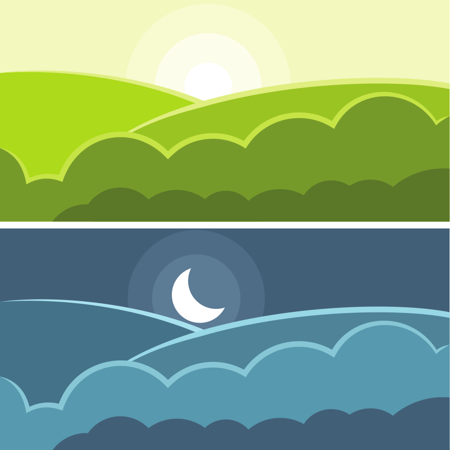 Day and night landscape illustration.