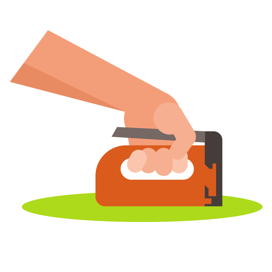 Hand holding a stapler.