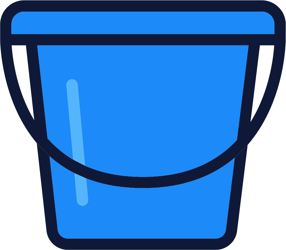 A blue bucket with a black handle.