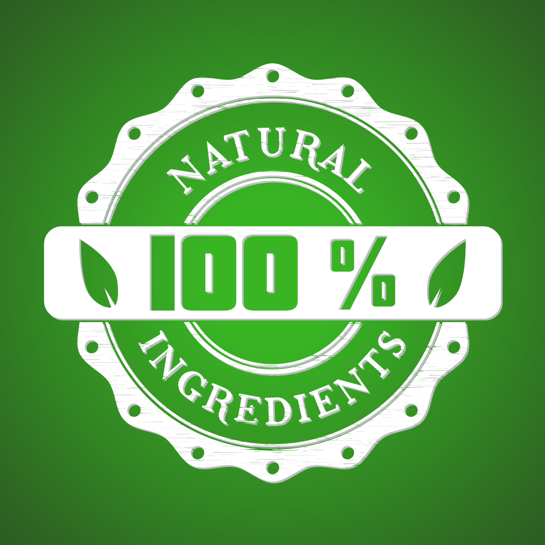 This image shows a stamp saying "100% natural ingredients."