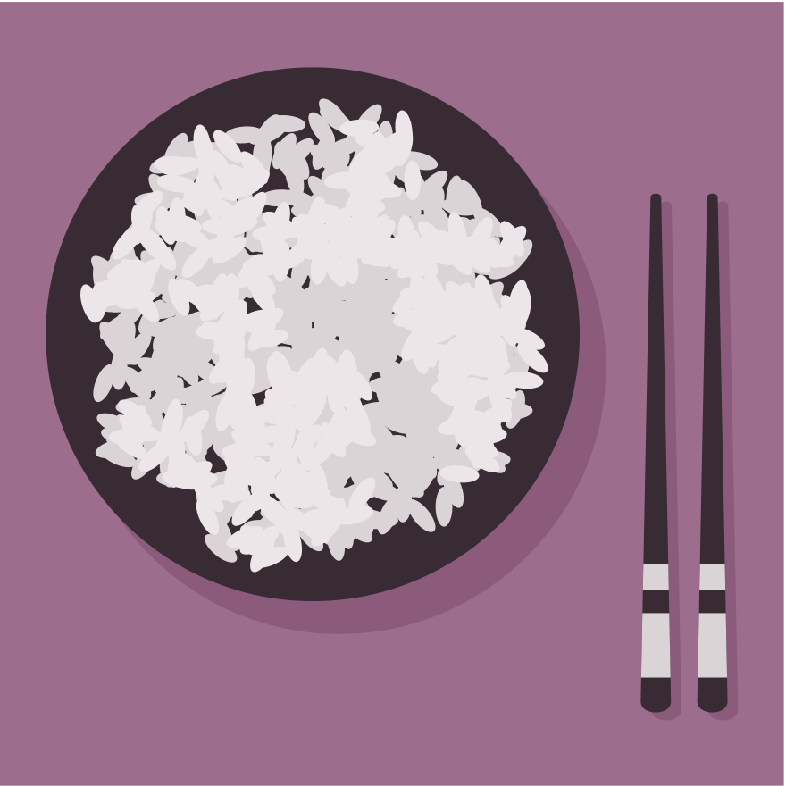A bowl of rice and chopsticks.
