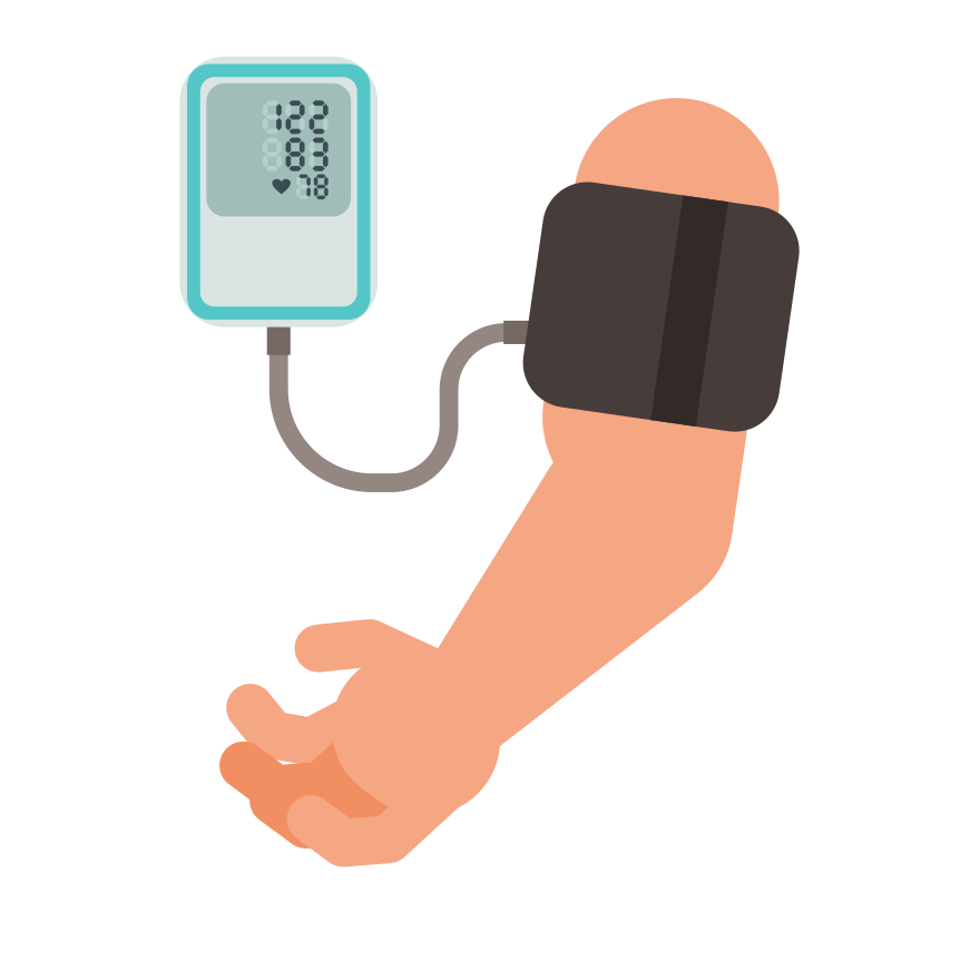 Blood pressure is being measured with a monitor.