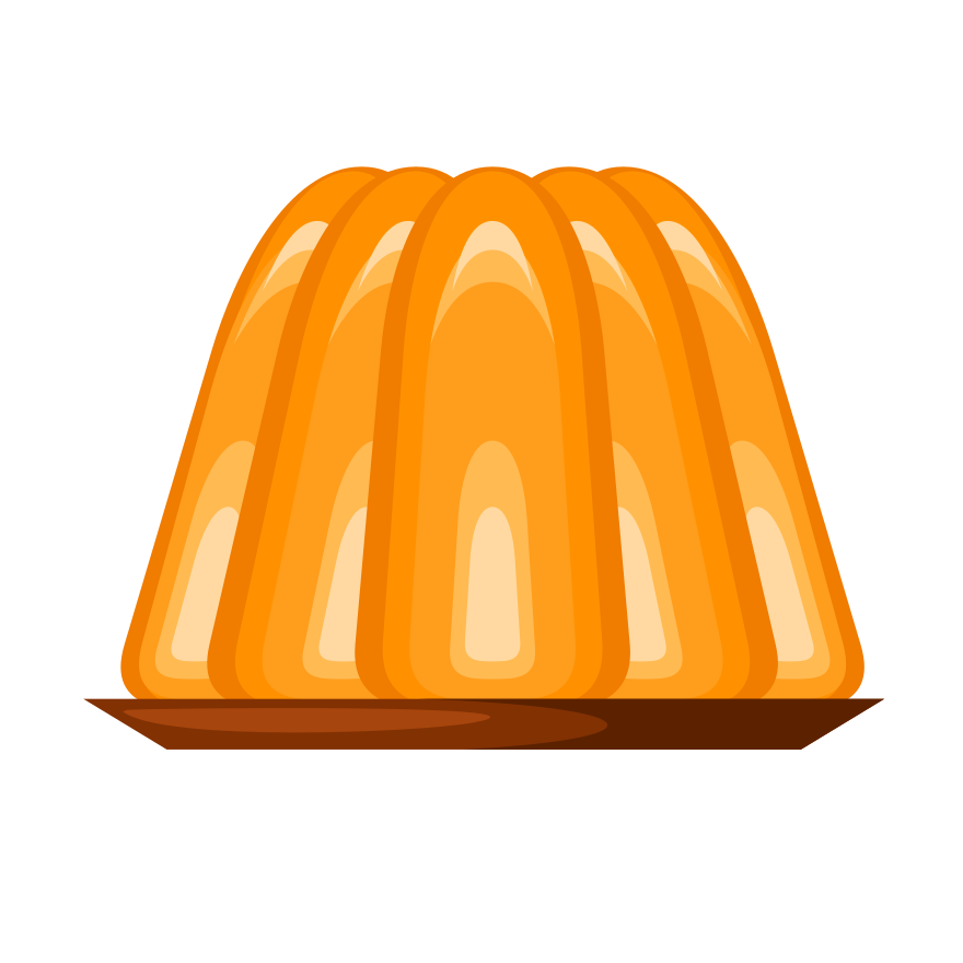 Eine Wackelpuddingform sitzt auf einer braunen Platte.