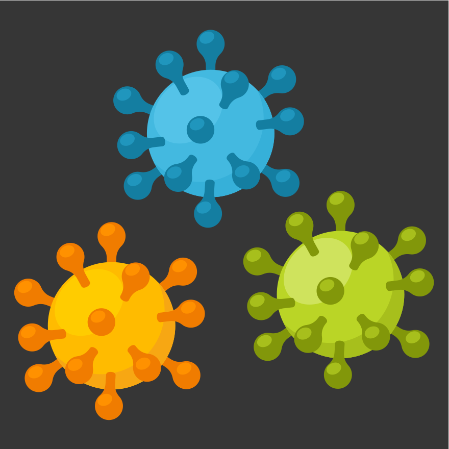 Three colorful cartoon viruses.