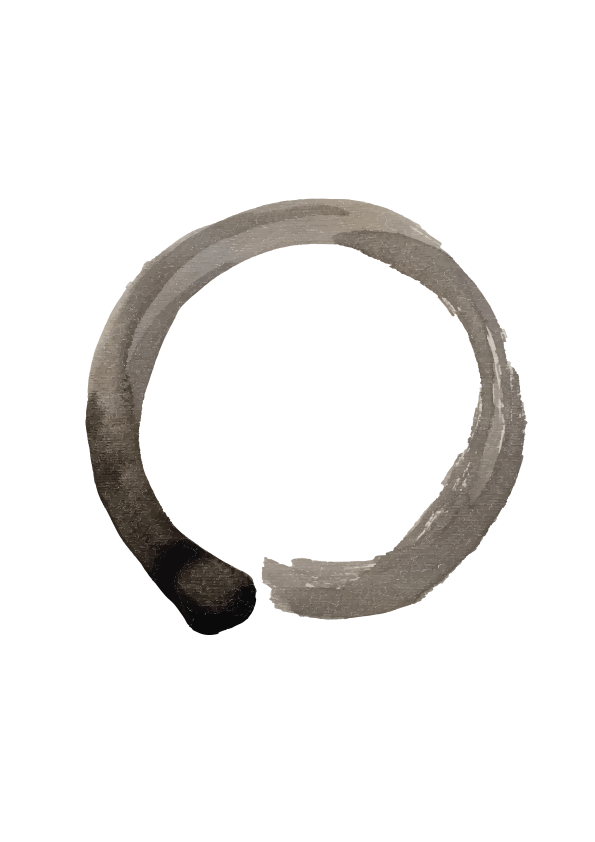 A zen ensō brushstroke in gray ink.