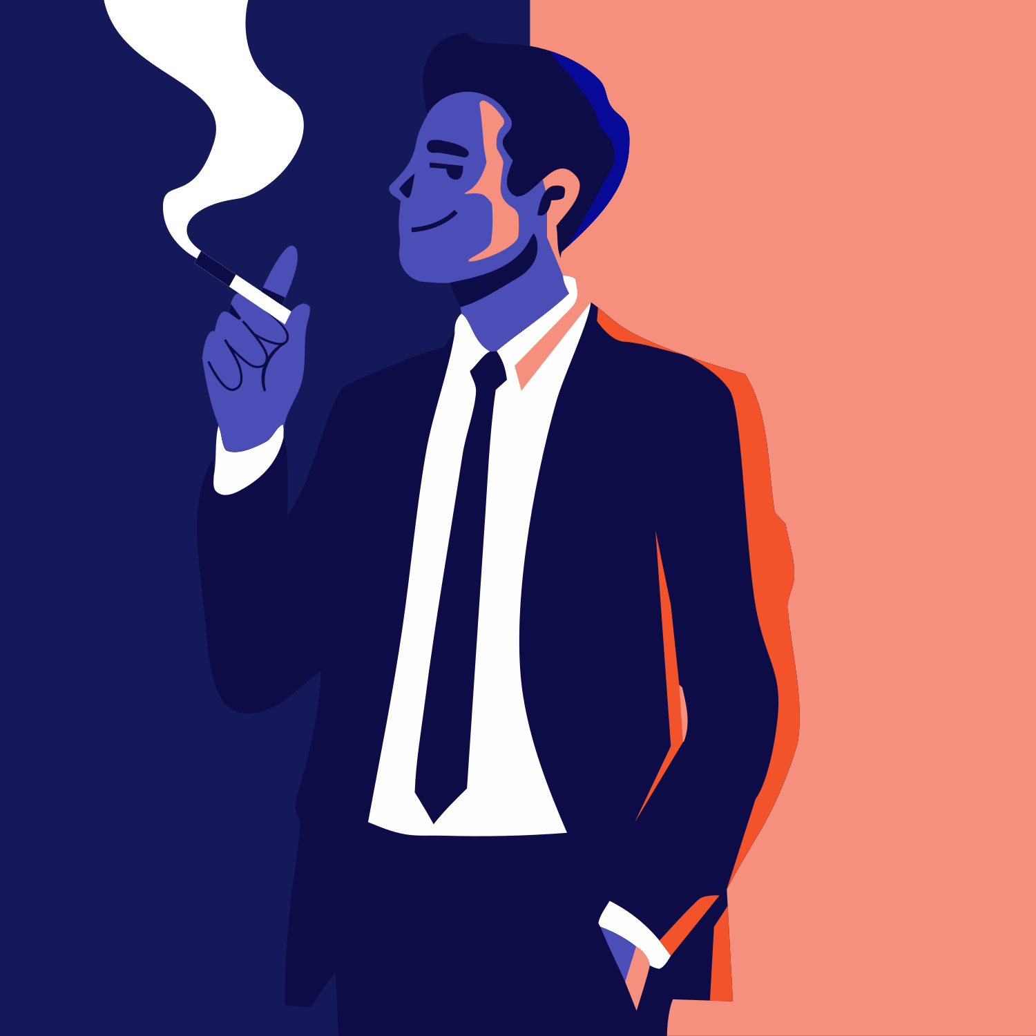 A stylish man smokes a cigarette.