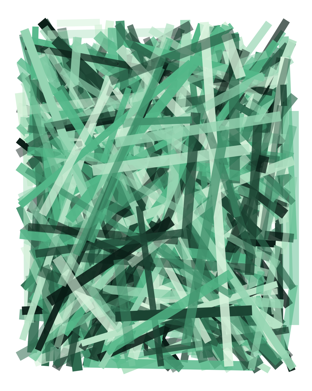 Green strips are overlapping in a chaotic pattern.