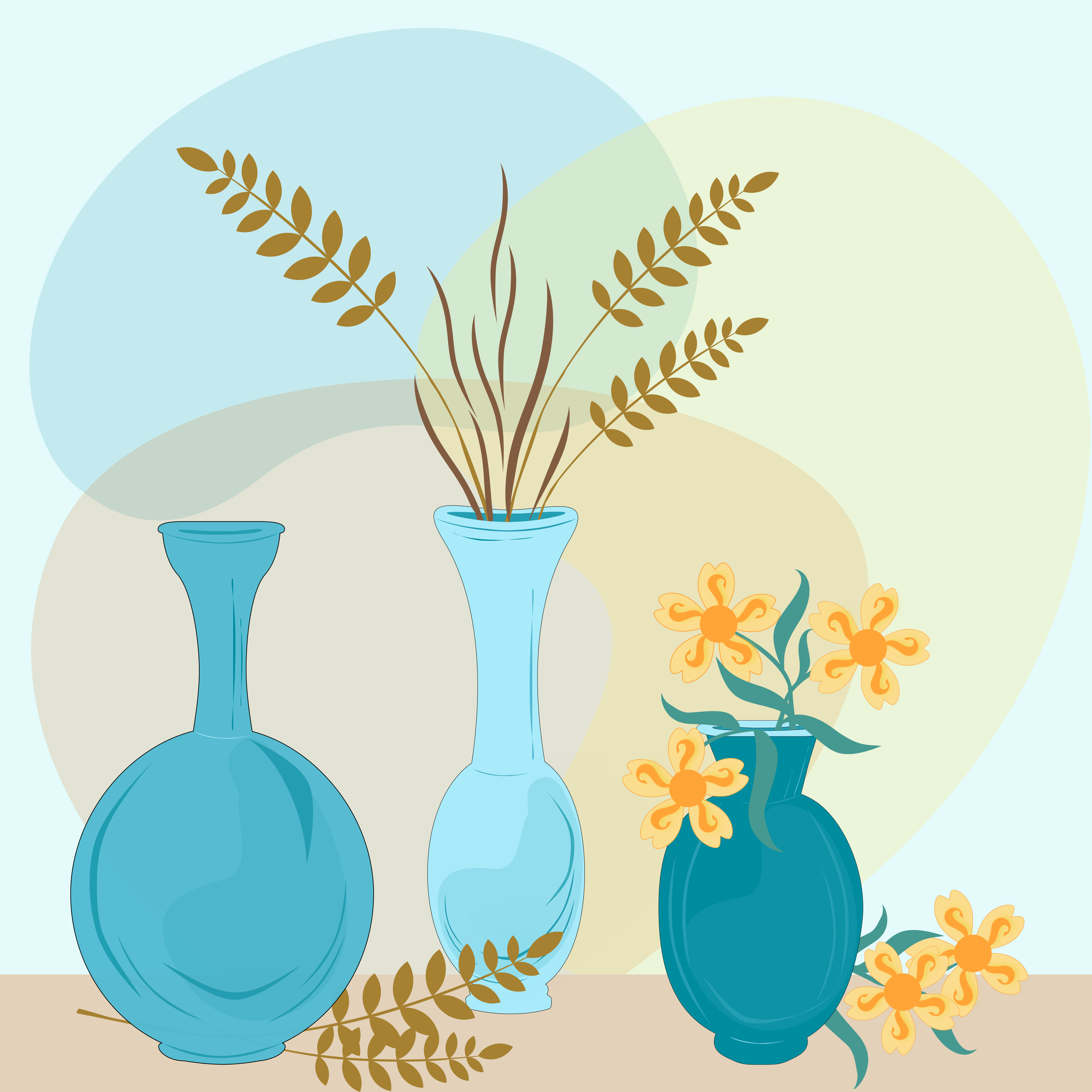 Three vases with flowers, a beautiful still life.