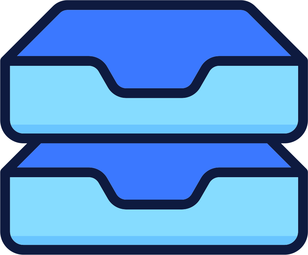 Two blue desk organizers are stacked.