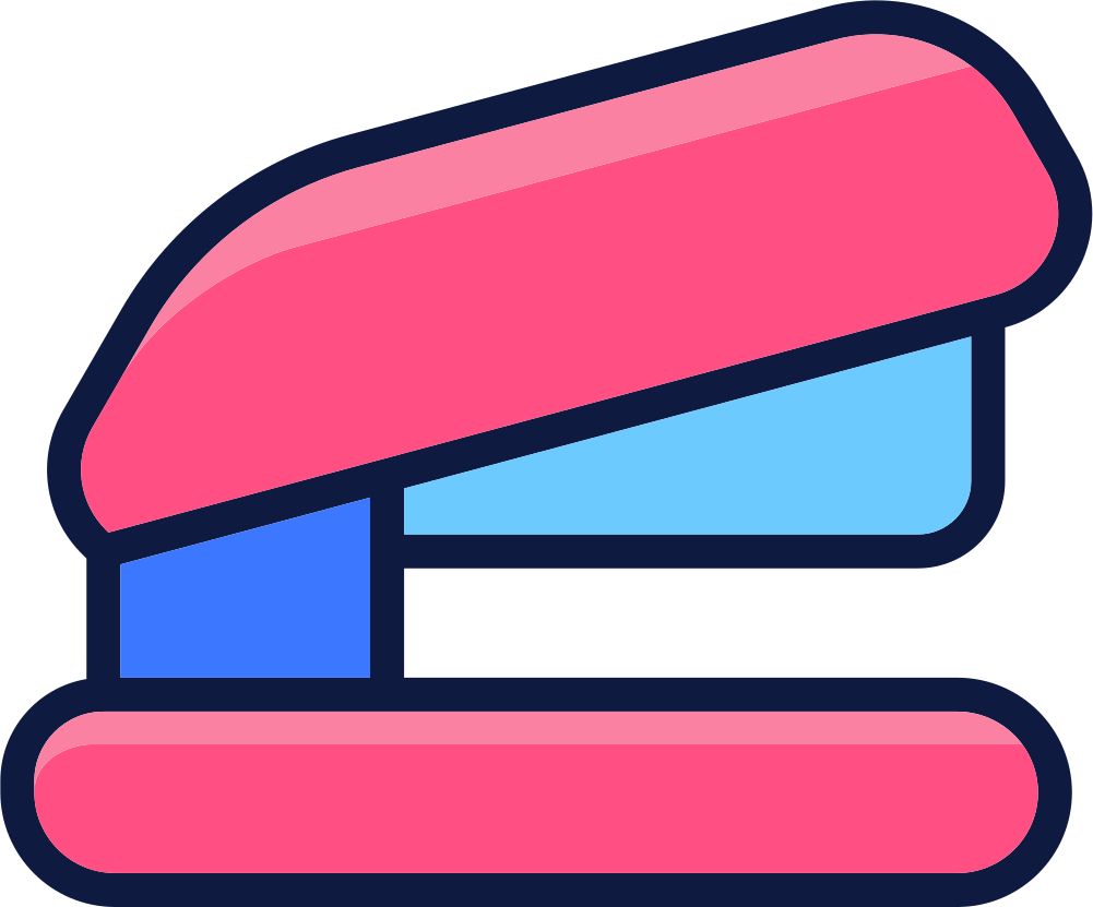 Une agrafeuse rouge et bleue.