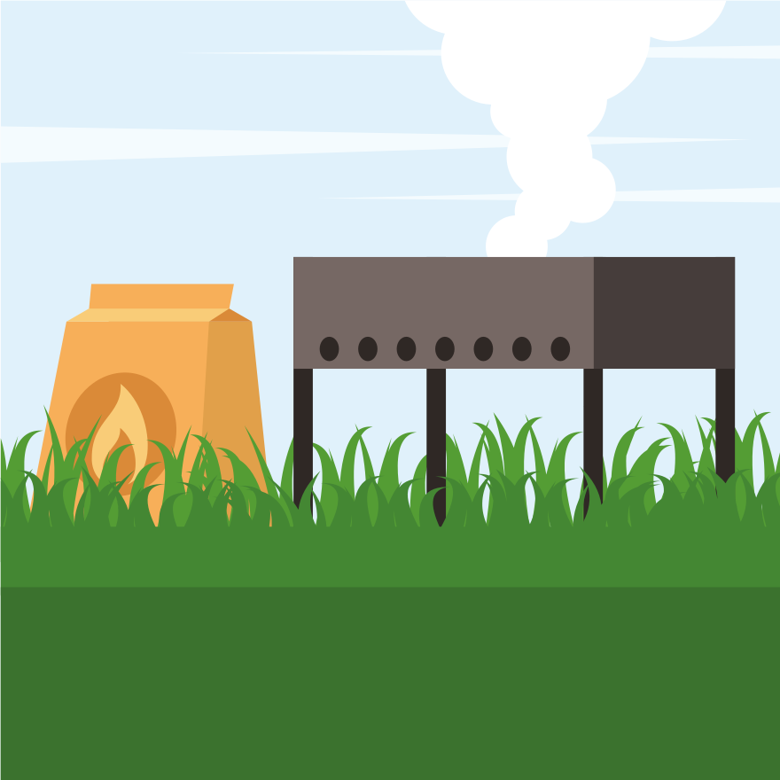 A grill and charcoal is ready for barbecue.