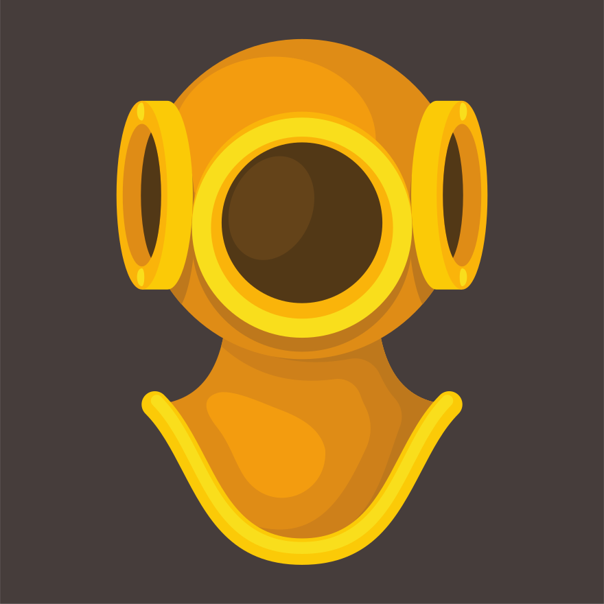 Here's a caption for the image: a vintage diving helmet is illustrated.