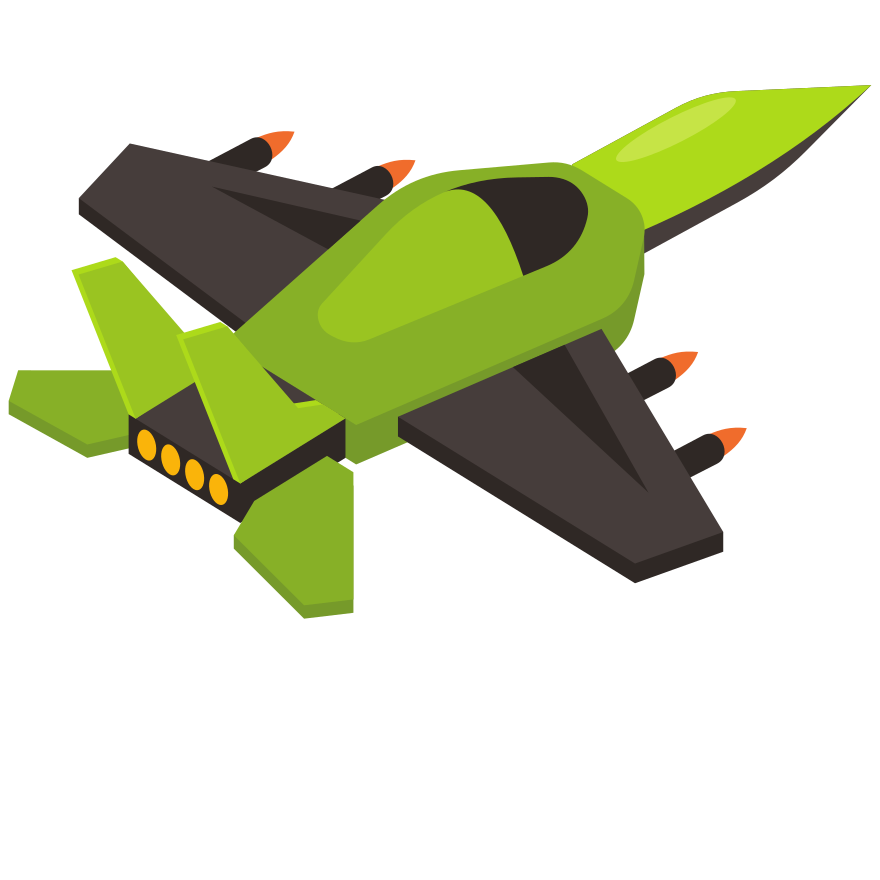 A green and black futuristic jet is flying.