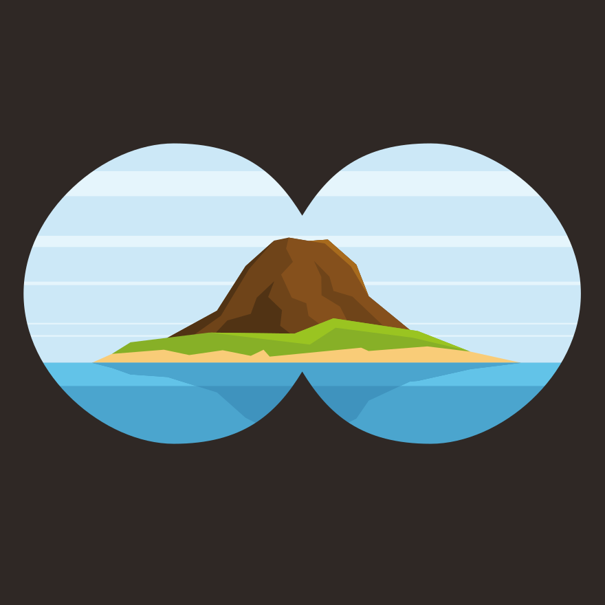 The island is seen through binoculars.