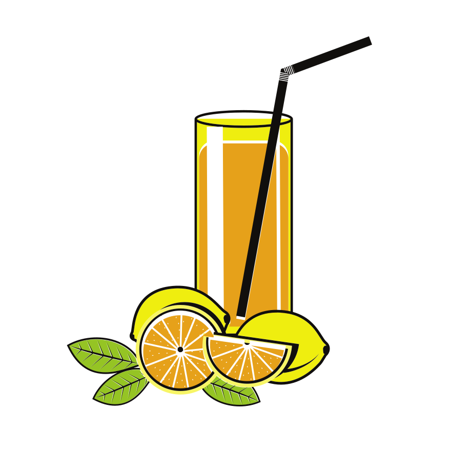 A glass of juice with fruit beside it.