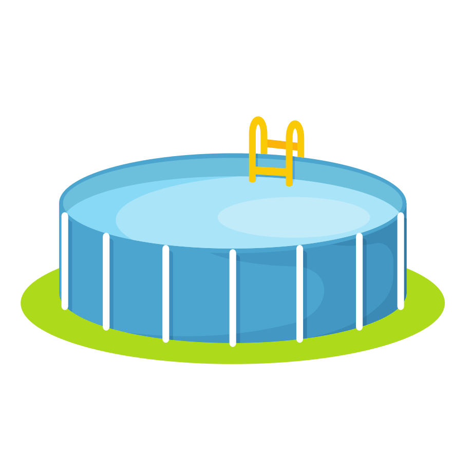 A blue above-ground pool is ready for fun!