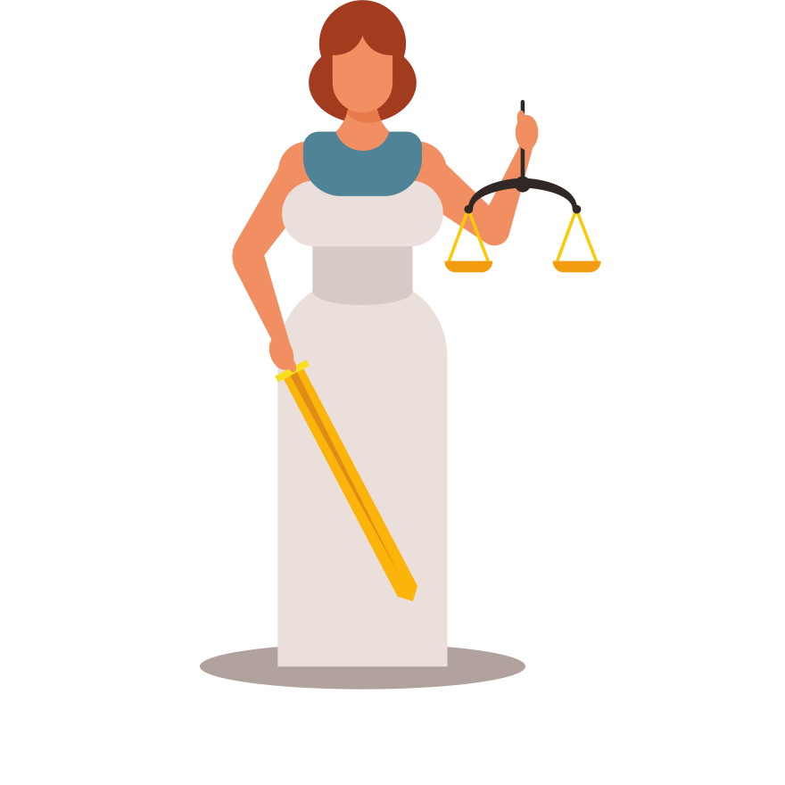 正義の女神は秤と剣を手に描かれています。