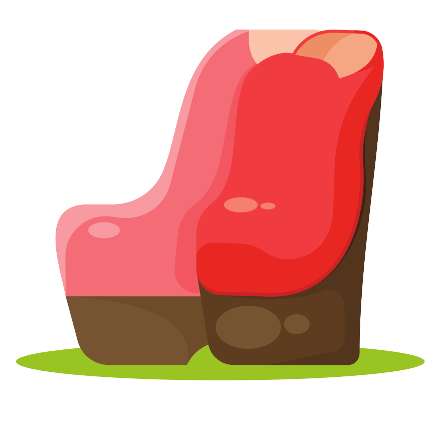 A modern, abstract chair in pink and red.