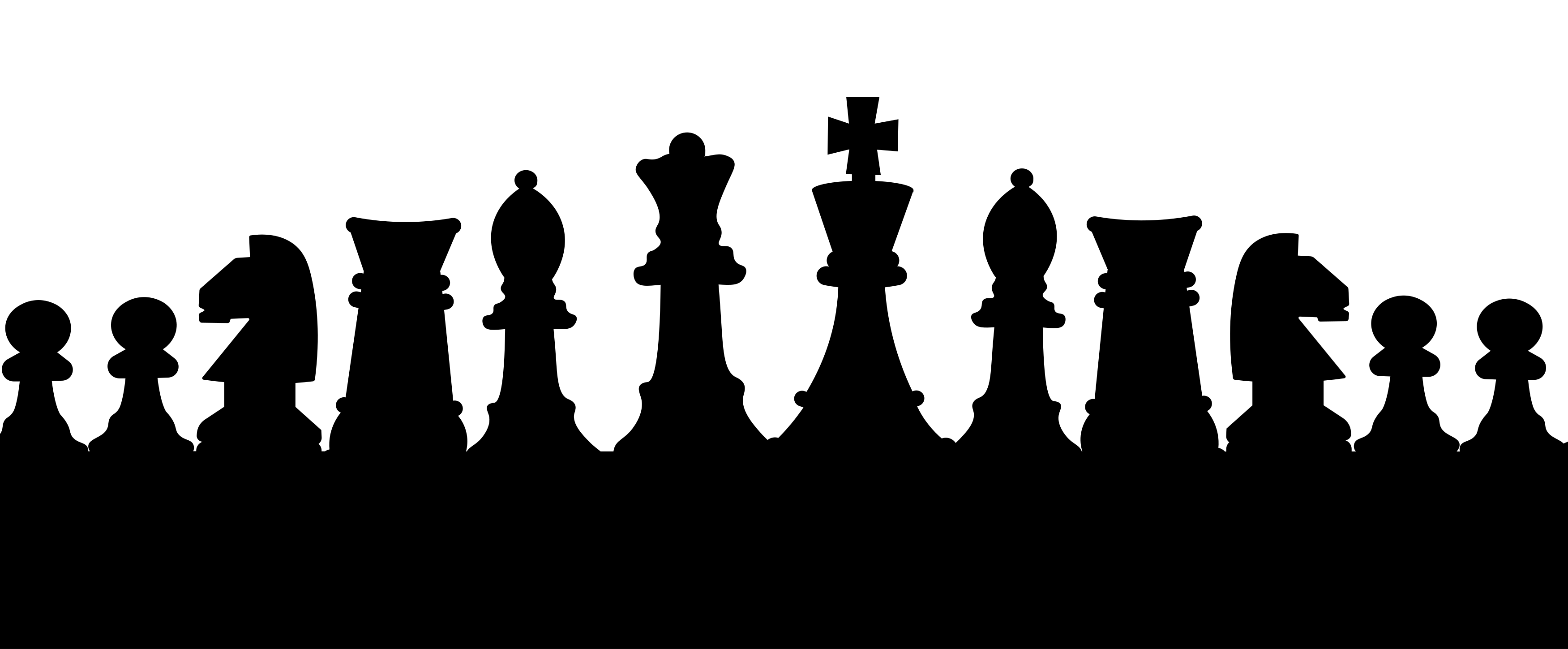 Chess pieces silhouetted against a white background.