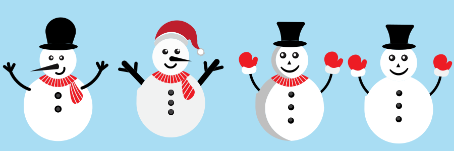 Four festive snowmen are happily posing.